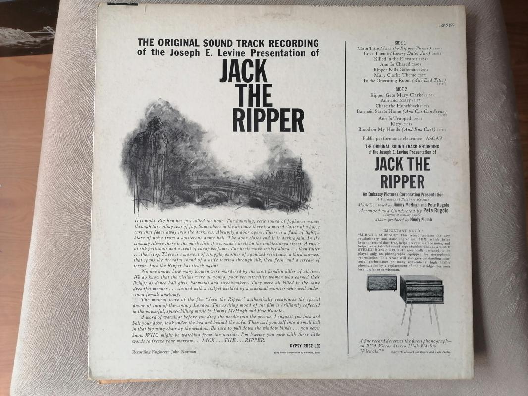 JACK THE RIPPER / Karın Deşen Jack - Soundtrack - 1960 USA Basım - 33lük LP Plak Albüm 2. EL