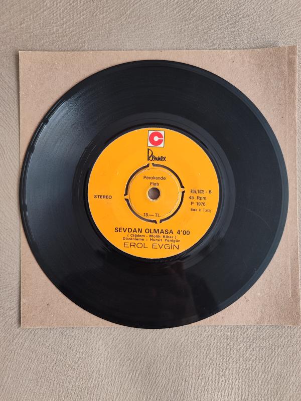 EROL EVGİN - İşte Öyle Bir Şey / Sevdan Olmasa  - 1976 Türkiye Basım 45 Lik Plak- Kapaksızdır