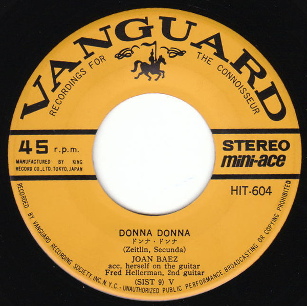 JOAN BAEZ - Donna Donna / House Of Rising Sun - 1966 Japonya Basım 45’lik Plak Temiz 2. el