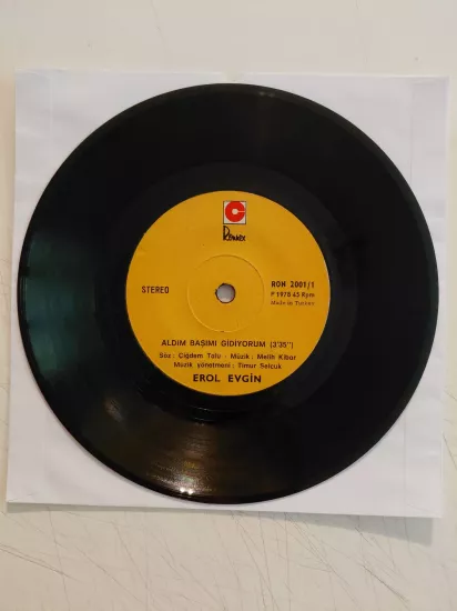 Erol Evgin – Aldım Başımı Gidiyorum / Kader Utansın - 1978 Türkiye Basım 45 lik Plak/Kapaksız