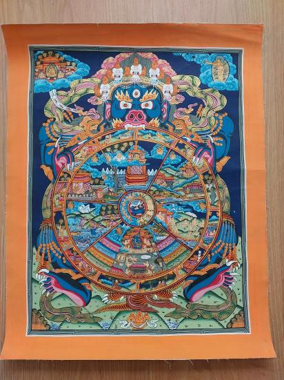 ORJİNAL NEPAL EL YAPIMI MANDALA ( WHELL OF LIFE ) -Simli Boyalarla Çizilmiş,Meditatif 34cmX40cm Ebatlarında