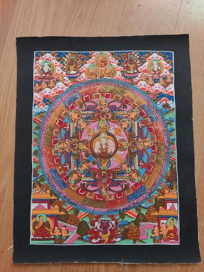 ORJİNAL NEPAL EL YAPIMI MANDALA (THE TANGHA) Simli Boyalarla Çizilmiş Meditatif 34cmX40cm Ebatları