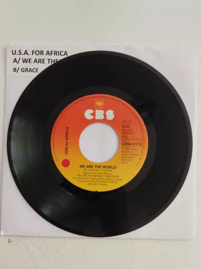 USA For Africa – We Are The World - 1985 Hollanda Basım 45’lik Plak/Kapaksız