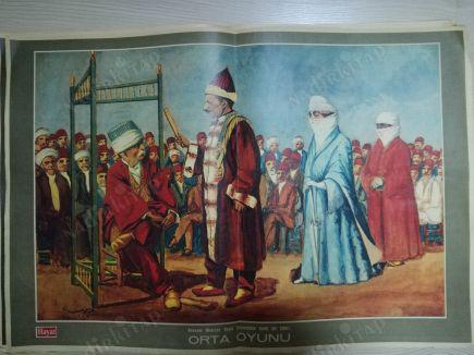 ORTA OYUNU-RESSAM MUAZZEZ BEYİN FIRÇASINDAN HAYAT DERGİSİ ORTA SAYFASI-34X50 cm Boyutlarında