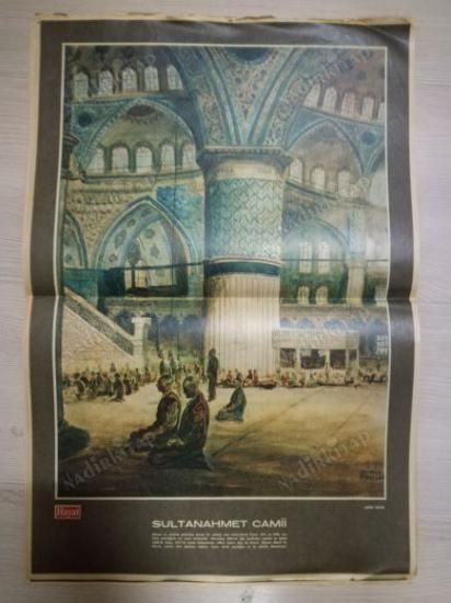SULTANAHMET CAMİİ-MÜNİF FEHİM ÇİZİMİ- HAYAT DERGİSİ ORTA SAYFASI-34X50 cm Boyutlarında