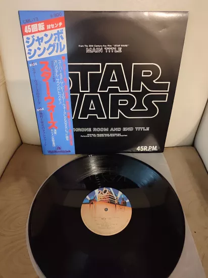 Star Wars - John Williams / Main Title - 1977 Japonya Basım Nadir Maxi 45 devir Plak - Obili