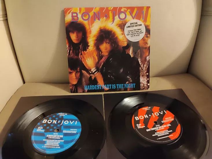BON JOVI - Hardest Part Is The Night 1985 İngiltere Basım Double 45lik Plak  Limited Edition 2.el