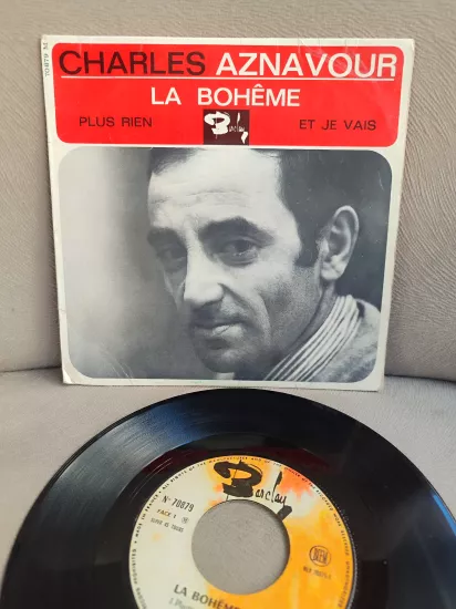  CHARLES AZNAVOUR - LA BOHEME / Plus Rien / Et Je Vais - 1965 Fransa Basım EP Plak (3 PARÇALIK) 2.EL
