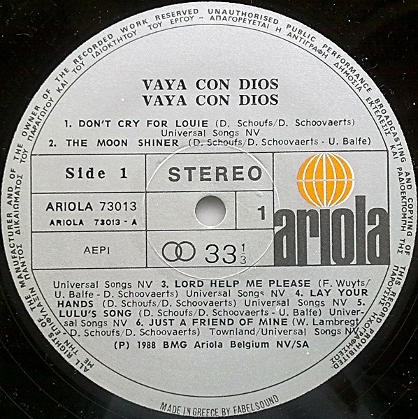 VAYA CON DIOS - Vaya Con Dios - 1988 Yunanistan Basım LP Albüm Plak 2. el